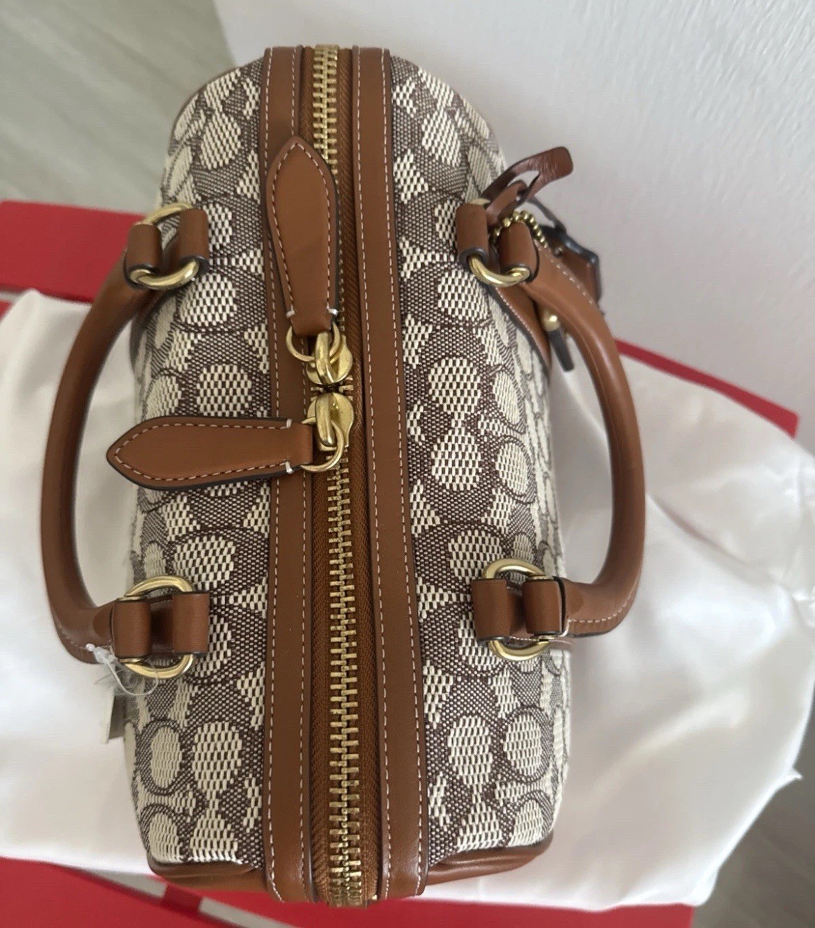 Coach Ruby Satchel 25 Signature Textile Jacquard, Cocoa/Burnished Amber