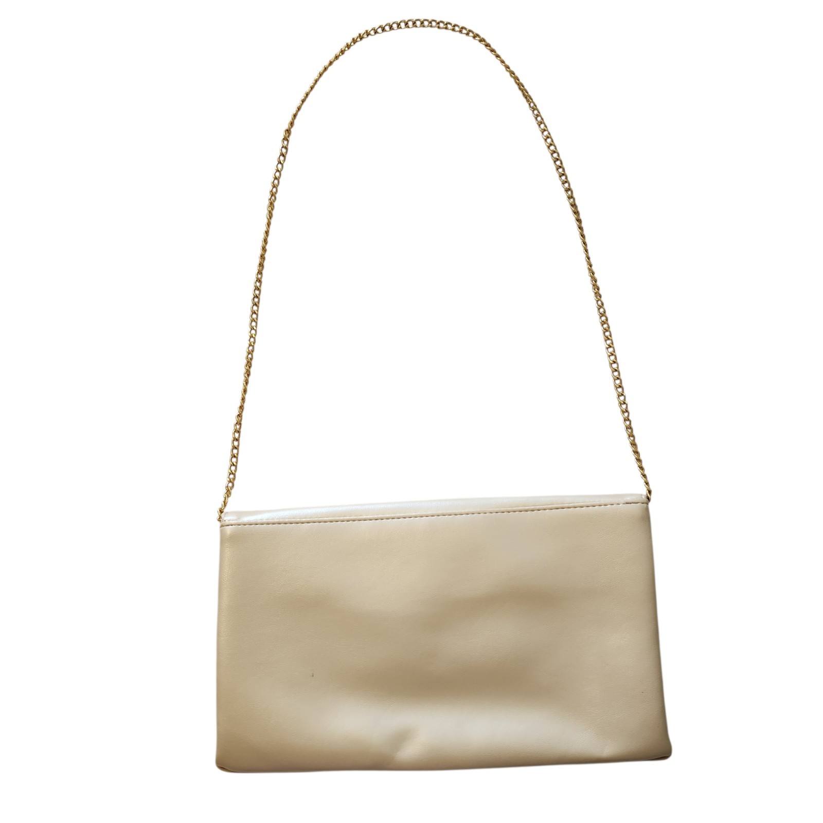 Vintage Shimmer Beige Clutch Envelope Faux Leather Formal Casual Metal Chain