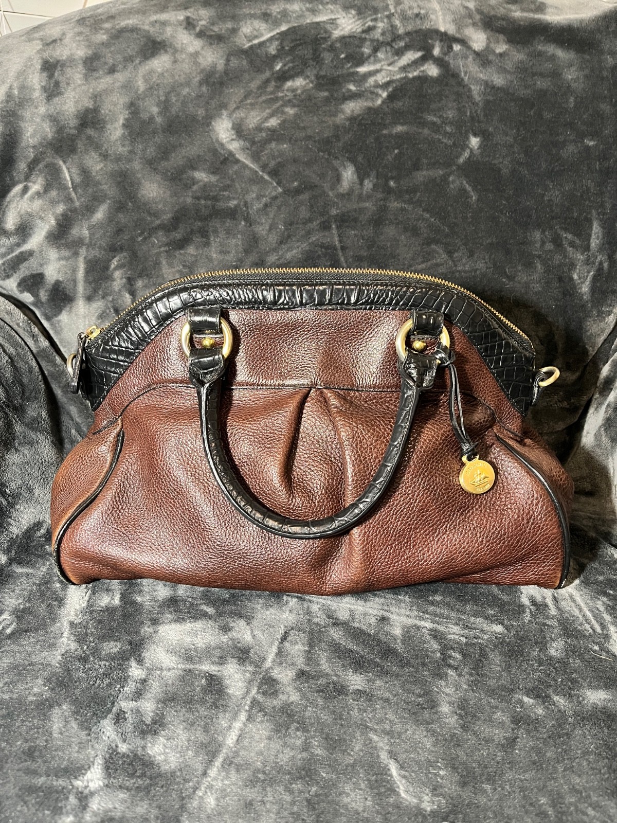 Brahmin Vintage Satchel Black with Brown Trim, Very Soft Leather