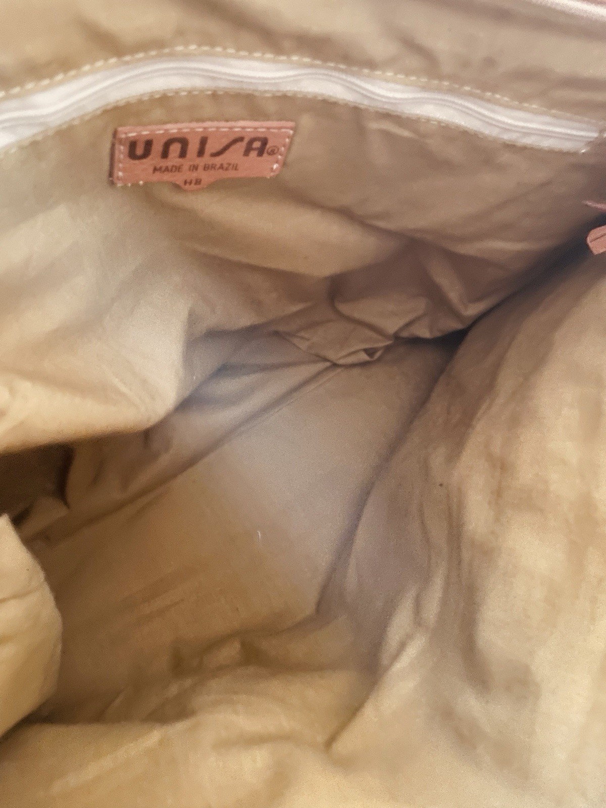 Unisa leather tote bag in a metallic off-white and tan color Large
