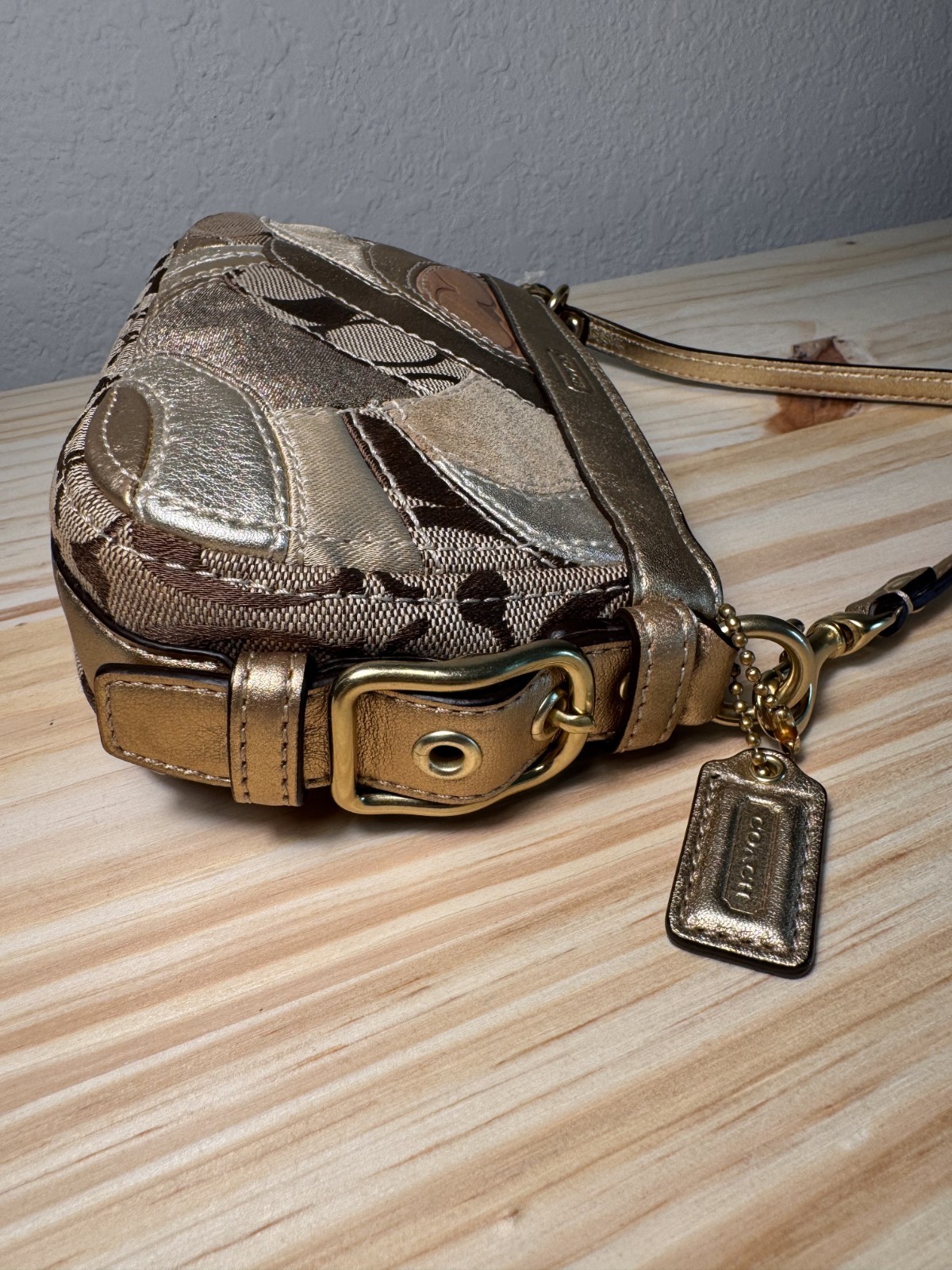 Y2K 2008 Coach Khaki and Gold Zoe Patchwork Mini Bag – 41885 – New With Tags