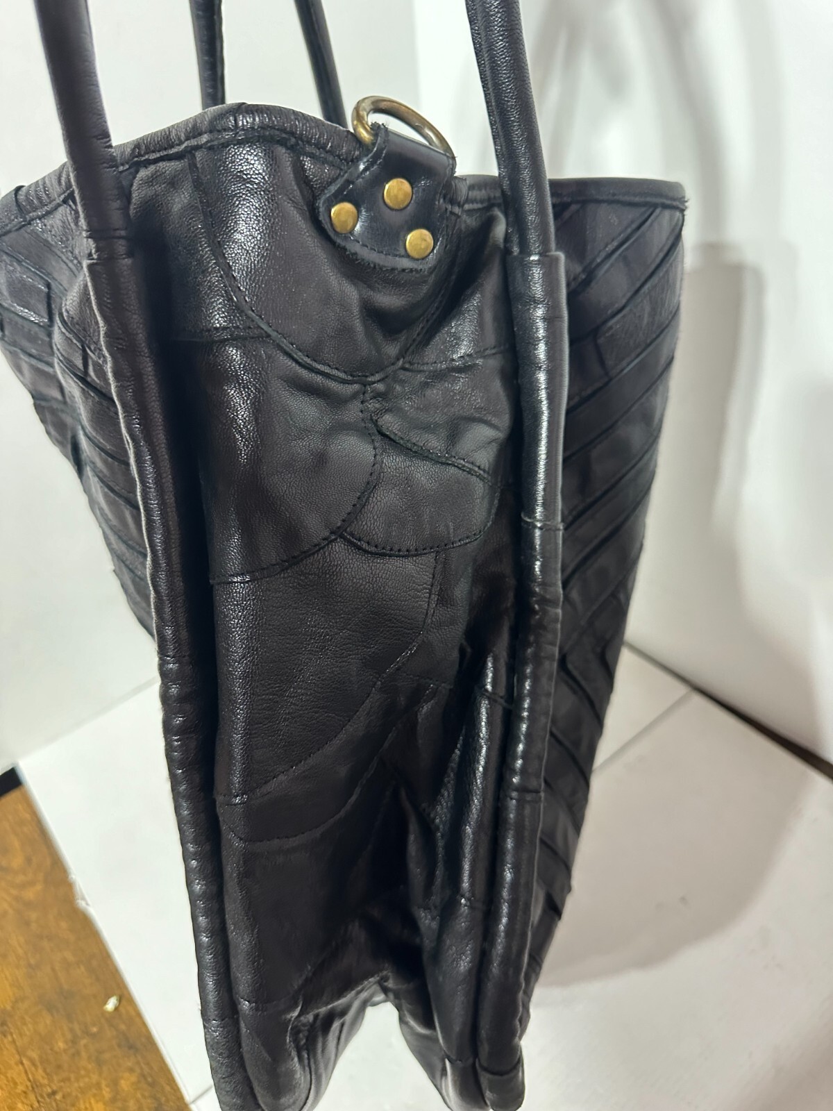 Lost and Found Leather Black Leather Tote Shoulder Bag Handbag Purse Patchwork