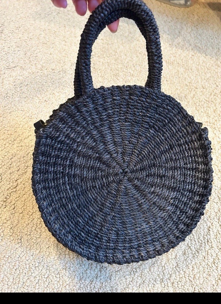 Clare V Petite Alice Woven Straw Bag-Double Handle Black/No Long Strap