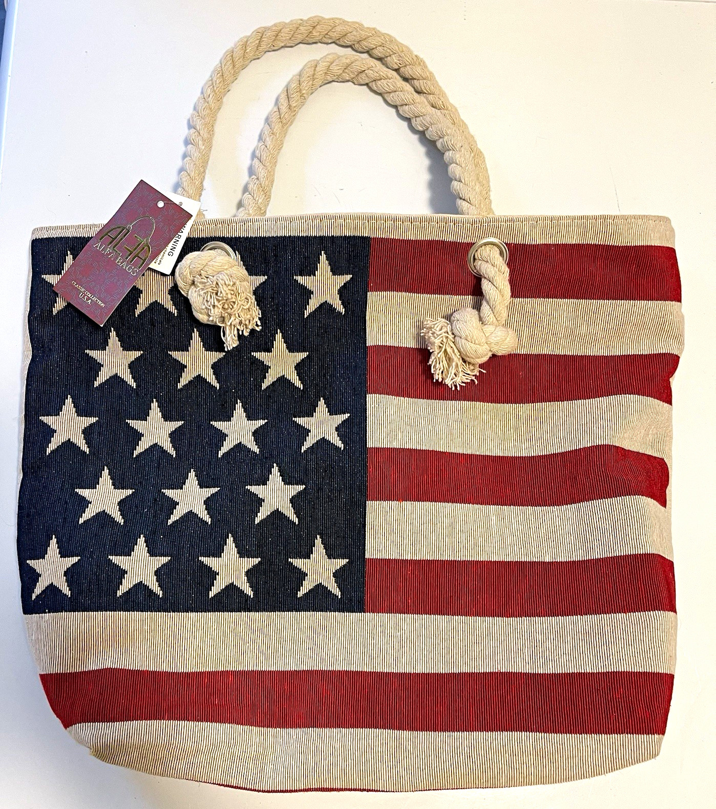 ALFA Bags Classic Collection USA Flag Tote Large Lined Zip Top Rope Handles