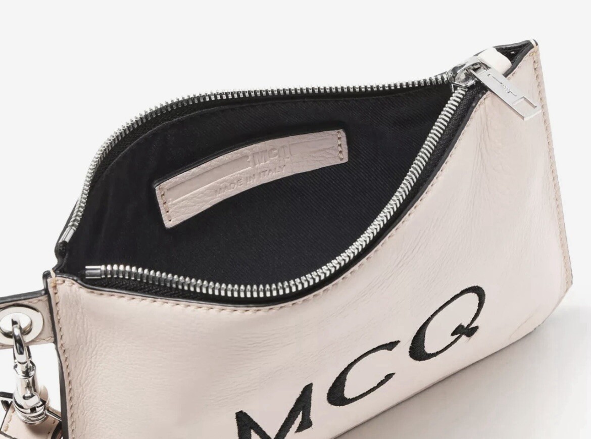 MCQ by Alexander McQueen-Logo Stitched Leather Wristlet Light Pink New