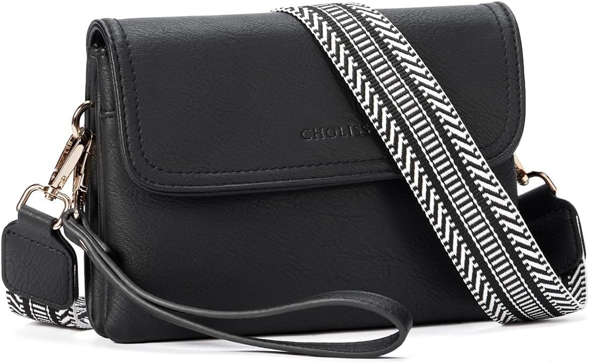 Women’s Small Leather Crossbody Bag with Adjustable Strap Black