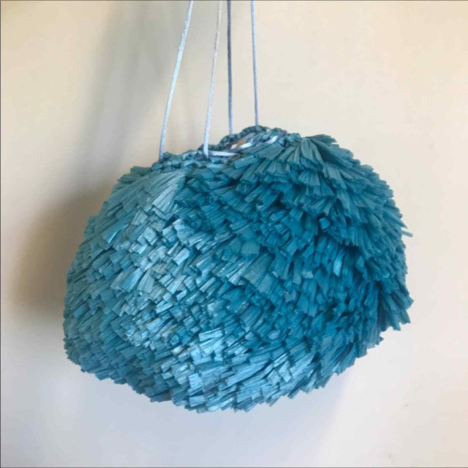 Carolina Santo Domingo Uni Raffia Ocean Blue Purse