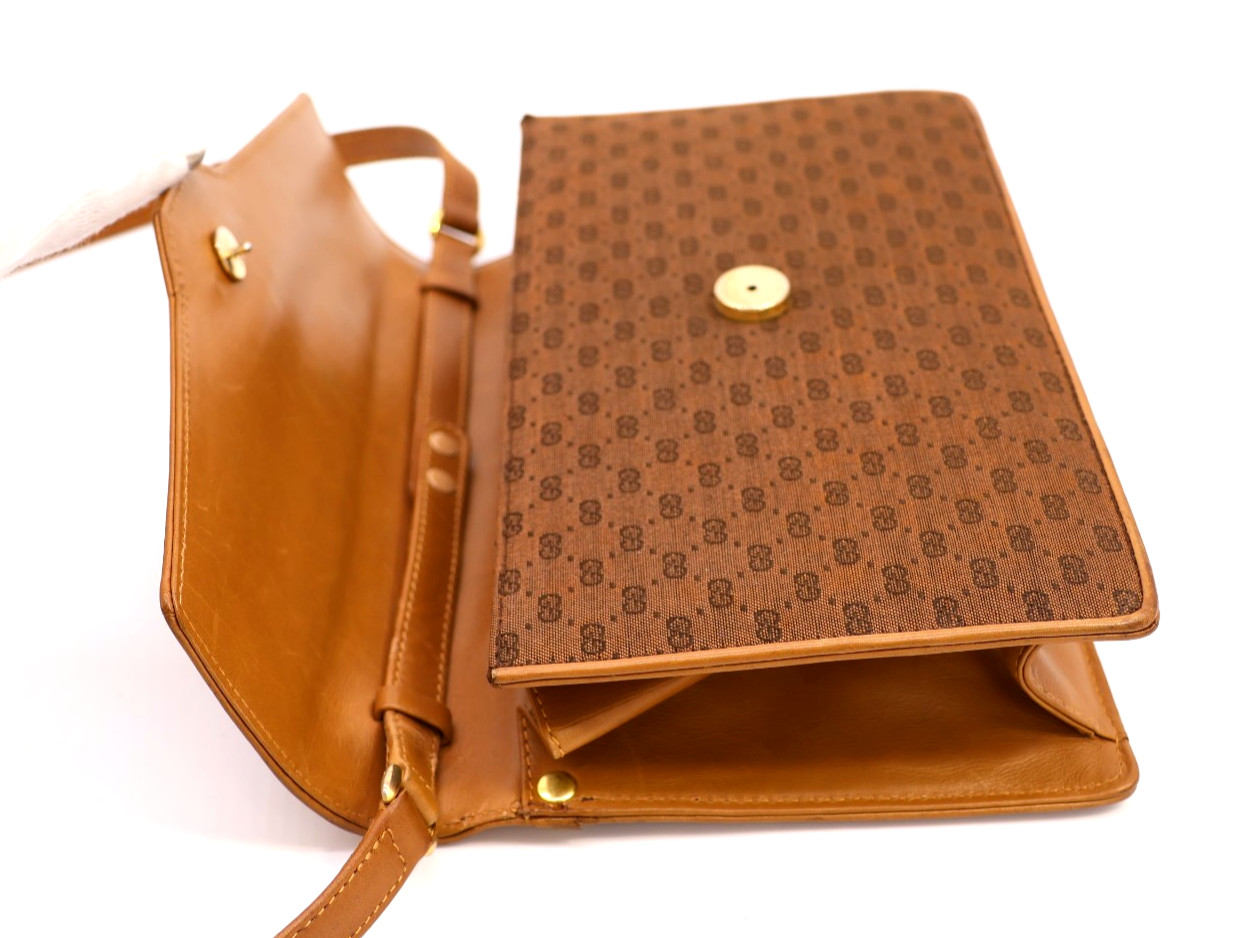 GUCCI VINTAGE 2way Shoulder Handbag Micro-GG Pattern Beige Classic Authentic