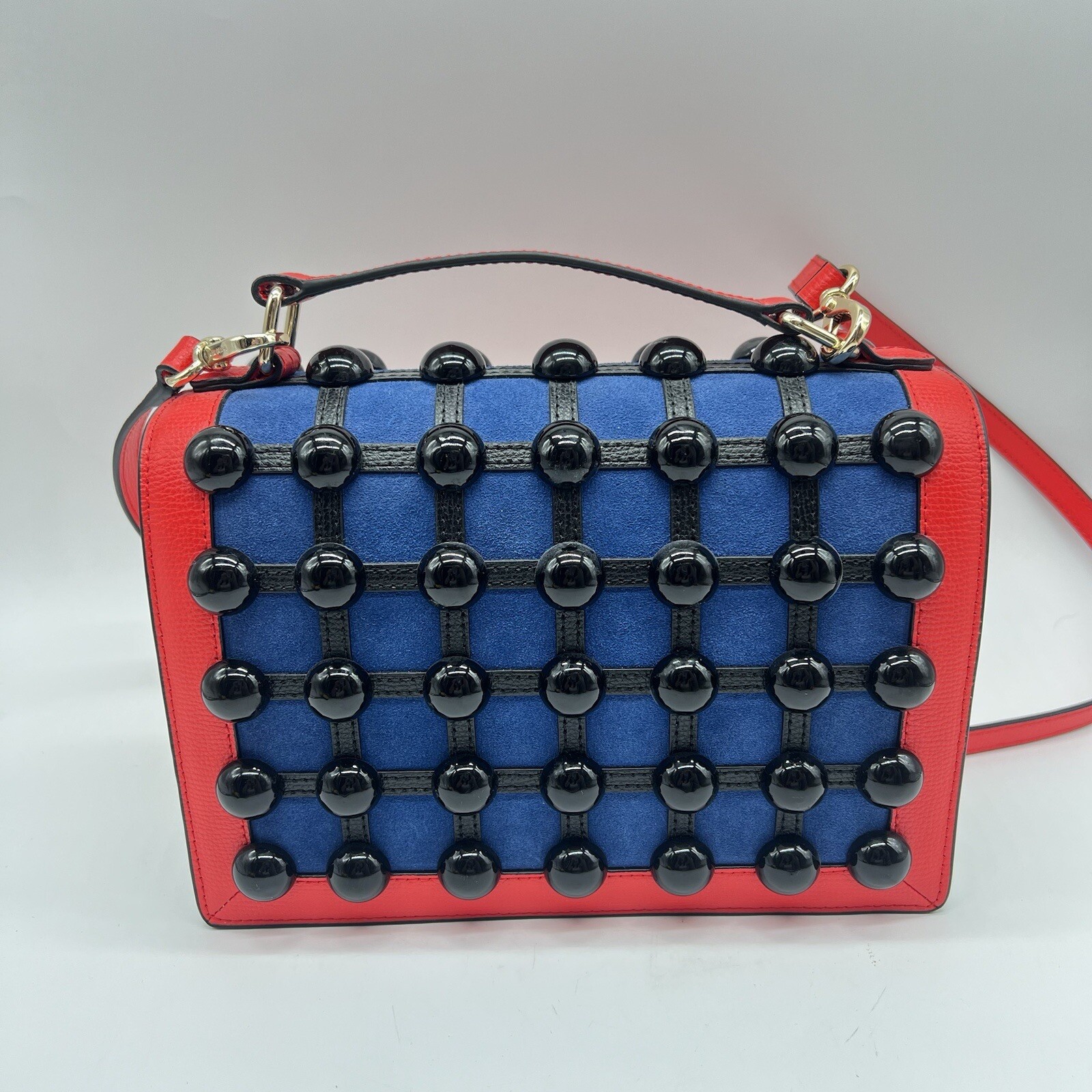 Henri Bendel Dot Crossbody Purse Red Blue Multi 3D Black Dots 5th Avenue Read