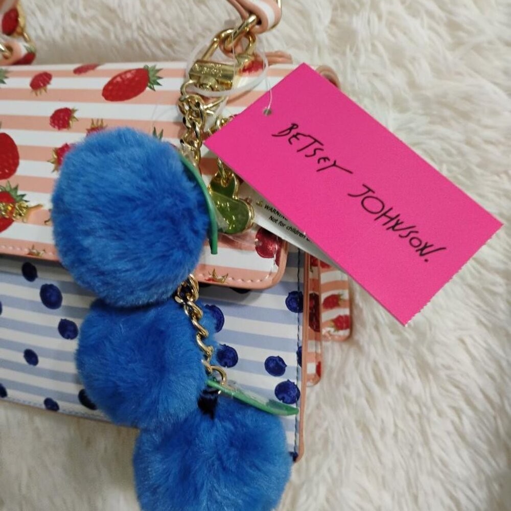 NWT Betsey Johnson Strawberries Blueberries Crossbody Purse Bag w/Charm Summer