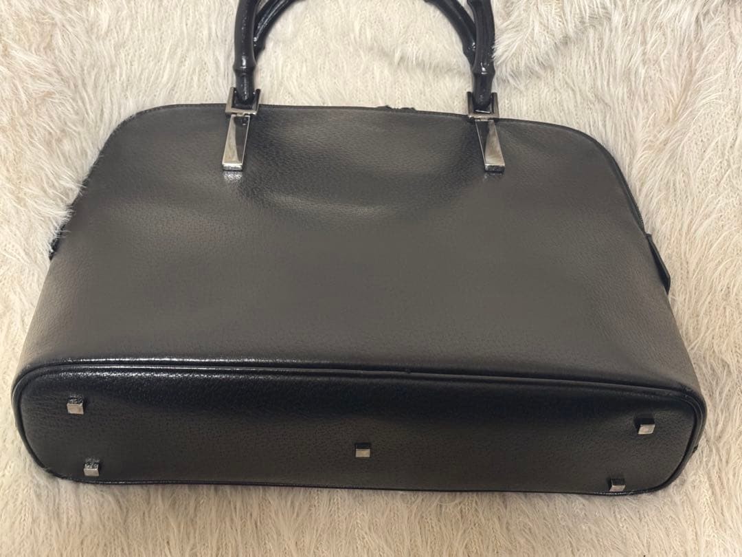 GUCCI Bamboo Leather Handbag Black Women Auth 10.23 x 12.79 x 3.93inch