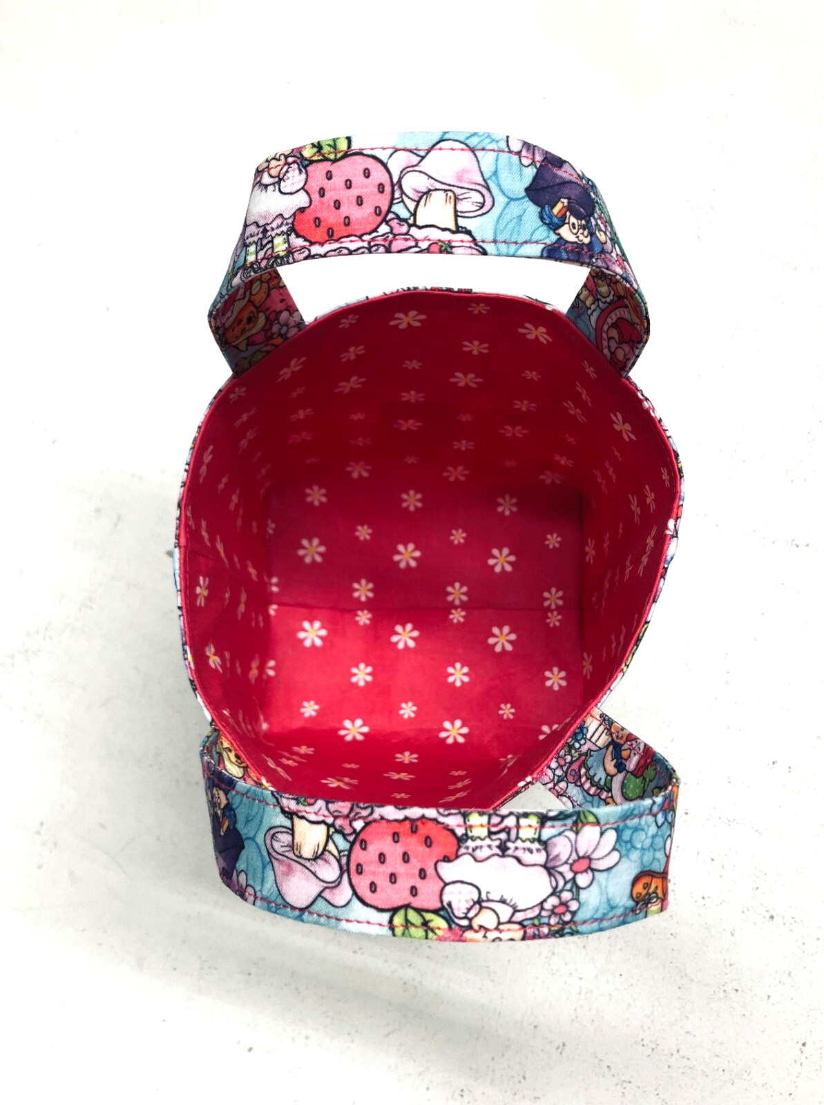 Handmade Fabric Lined Mini Tote Bag/Gift Bag Blue Strawberry Shortcake Print New