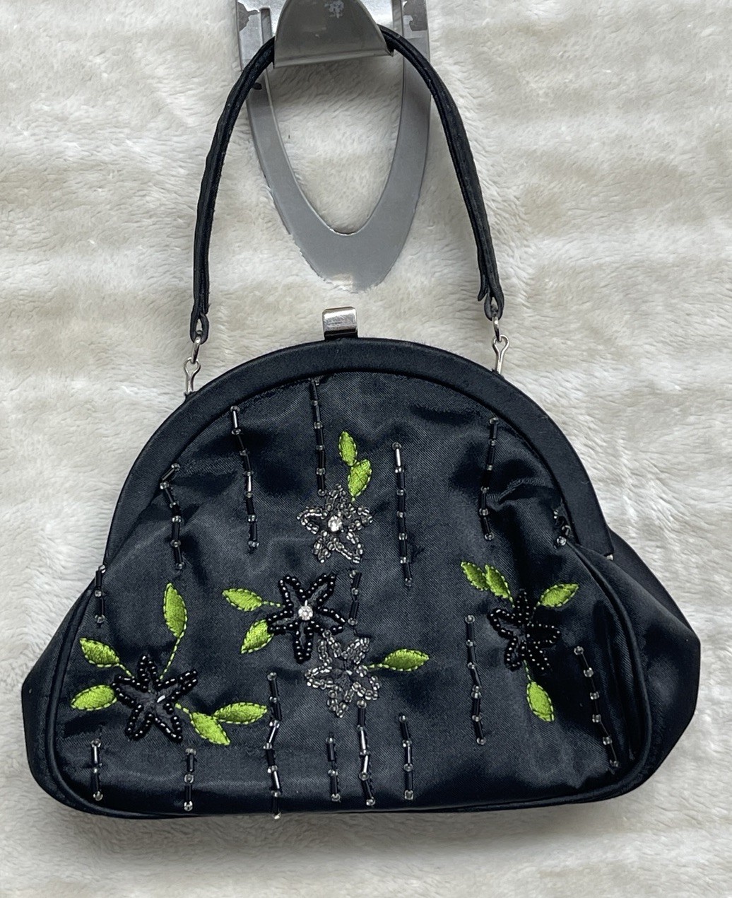 Valerie Stevens Satin Beaded Evening Purse Crossbody/Shoulder bag w/Mirror Small