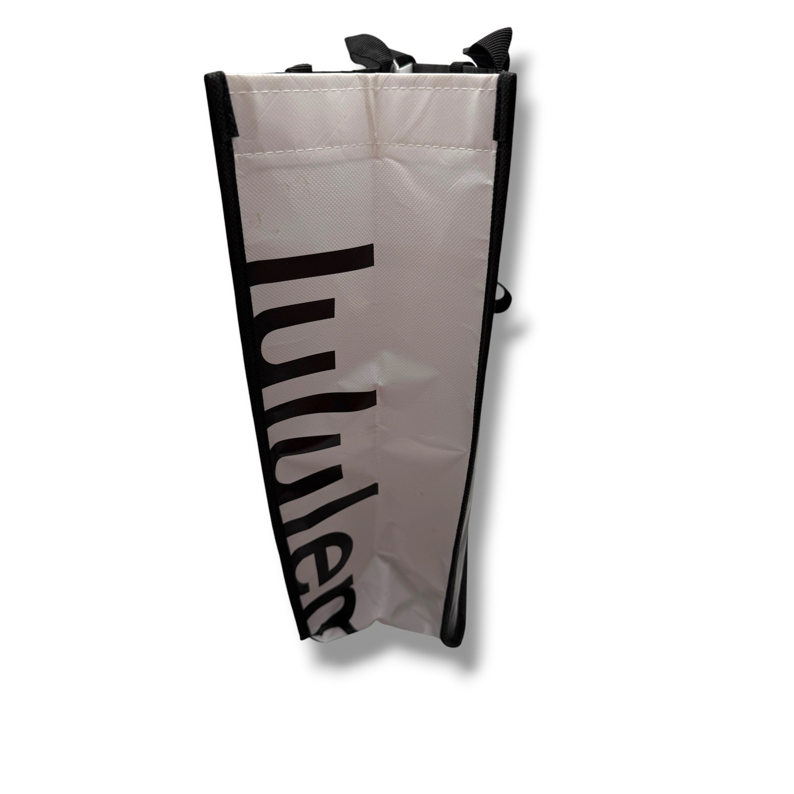 Lululemon Reusable Shopper Tote Bag Unisex Large Black White Logo Snap Button