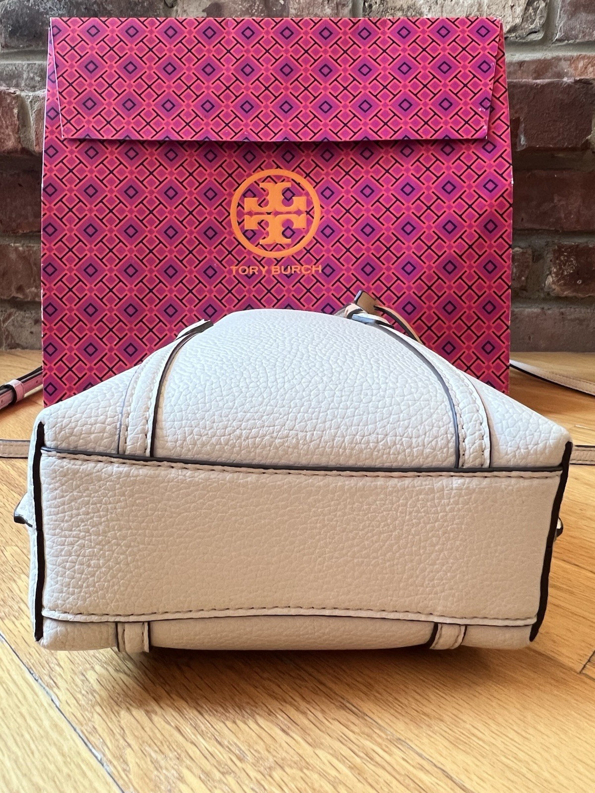 Tory Burch Ivory Pebbled Leather Perry Mini North South Tote Crossbody