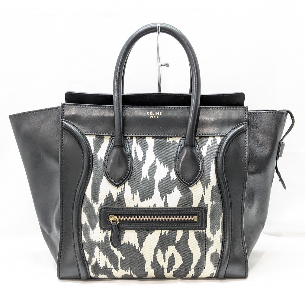 CELINE Luggage Mini Shopper Leather Tote Hand Bag Zebra Black Women’s Auth RARE