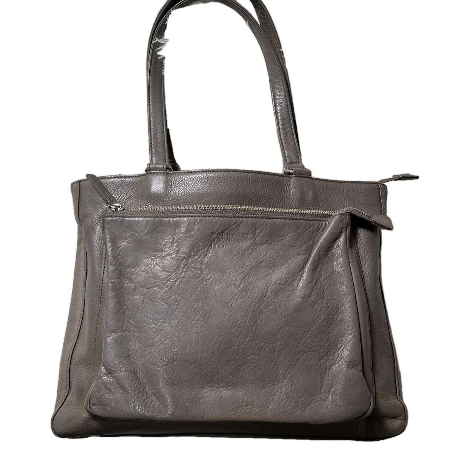 Margaret Howell Leather Handbag Gray Logo Embossed Tote Business Bag Japan
