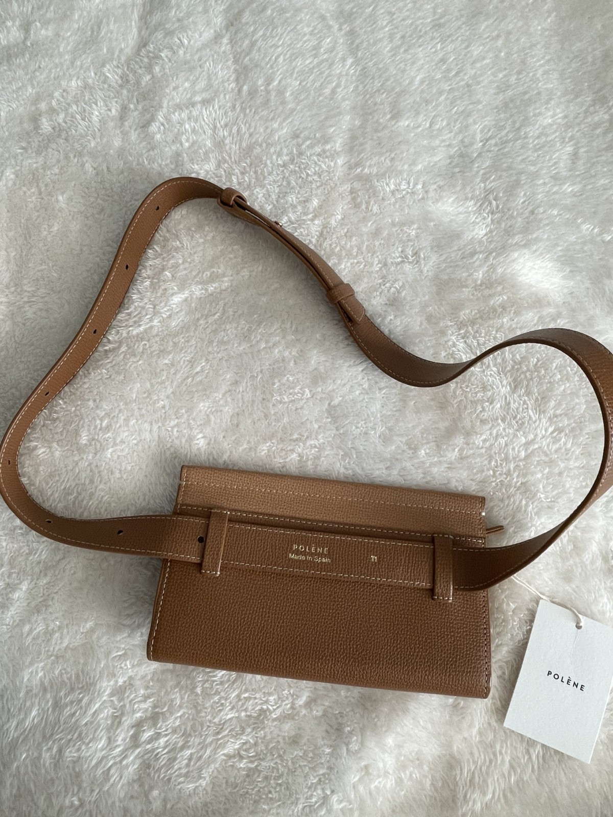 Polene Numero Sept Belt Bag Edition Textured Leather Duo Camel NWT