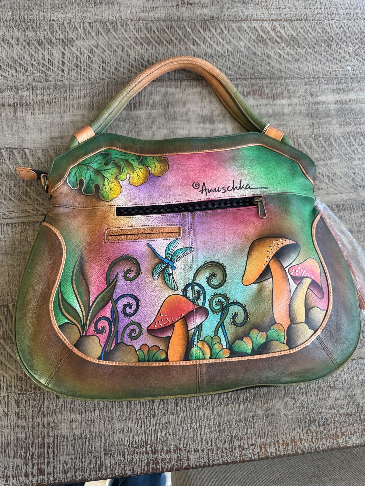 Anuschka 496-EFF Fairy Mushroom Hand Painted Leather Satchel NWT Set