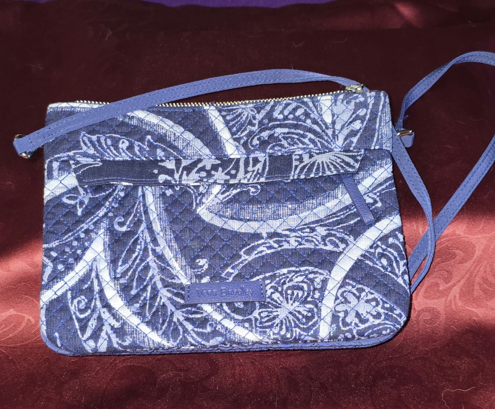 Vera Bradley Crossbody Bag RFID, Indigo Blue, 2 In 1 Cotton Mini Quilted