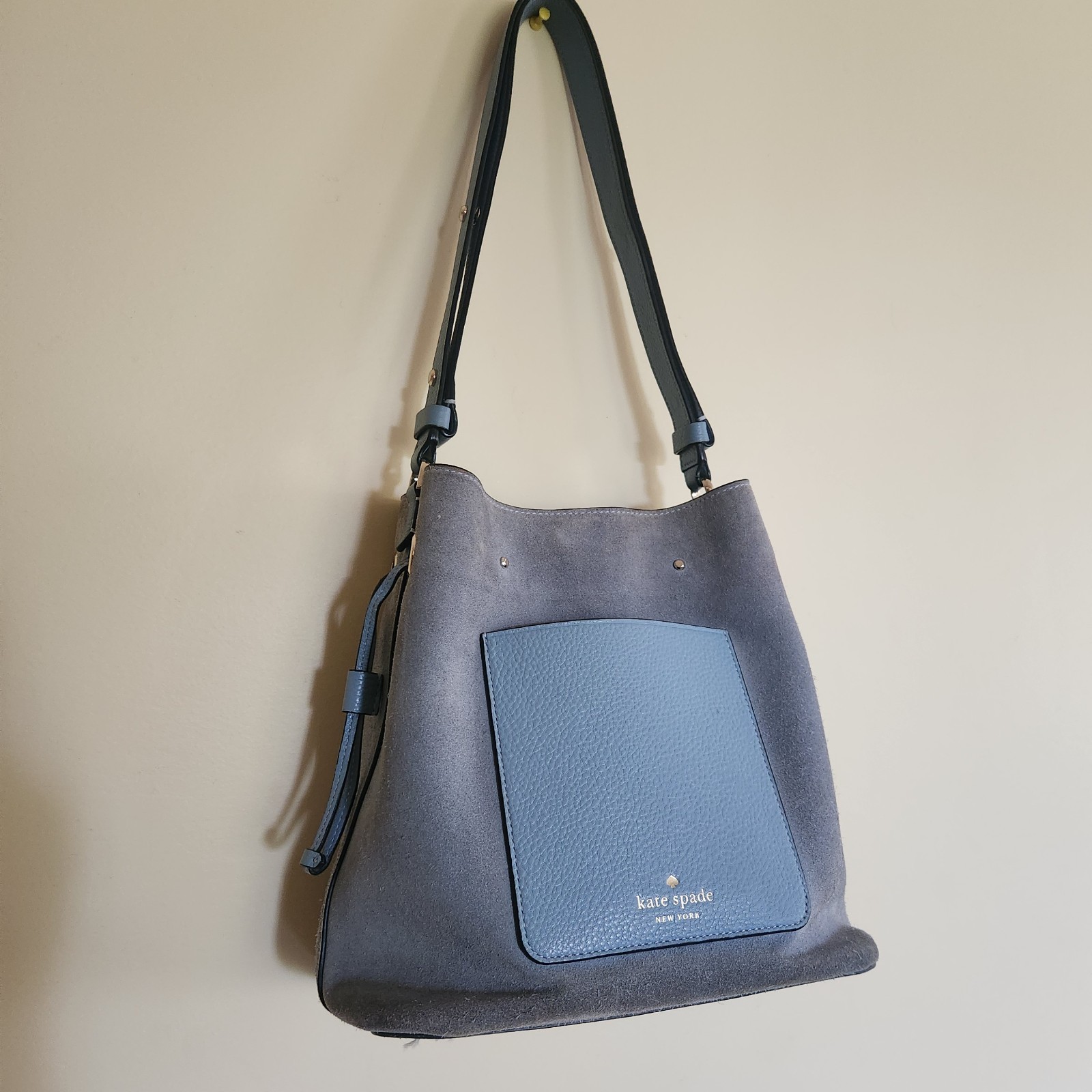 Kate Spade Marti Suede Large Bucket Bag Shoulder Bag Crossbody Dusty Blue