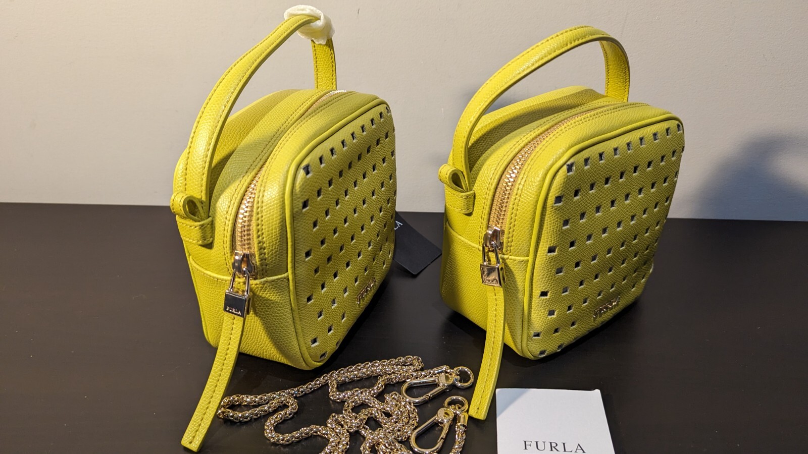FURLA YOYO MINI CROSSBODY BAG IN ACID GREEN 100% LEATHER PURSE *BRAND NEW*