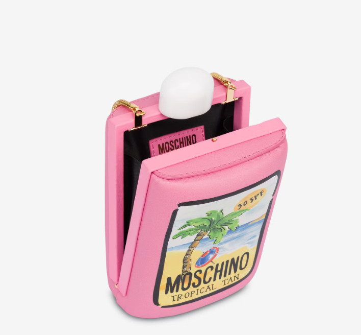 MARCH SPECIAL! SS23 MOSCHINO COUTURE Tan Pink Leather Sunscreen Shoulder Bag