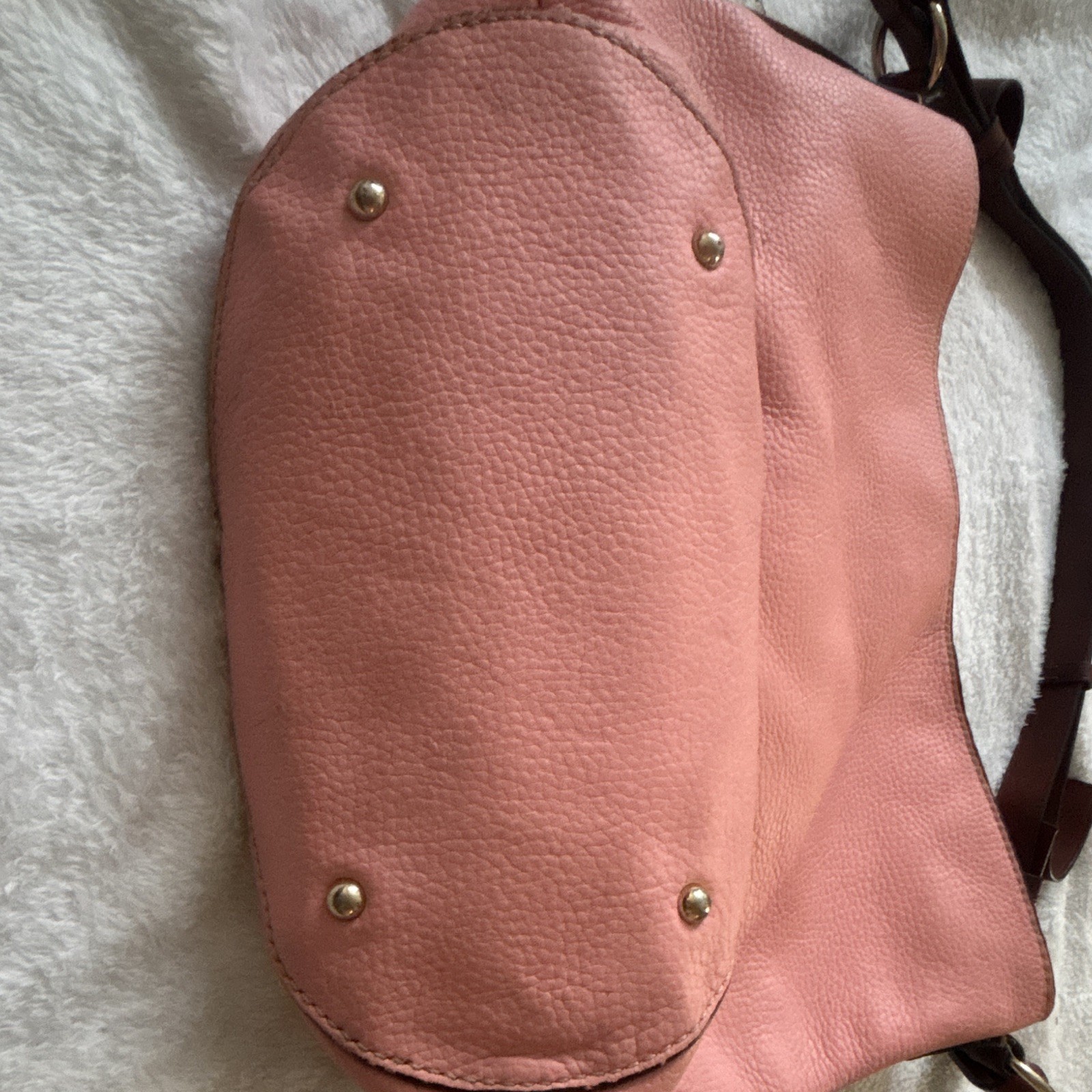 Dooney & Bourke Pink Pebbled Shoulder Bag Zip Top Brown Strap Gold Hardware