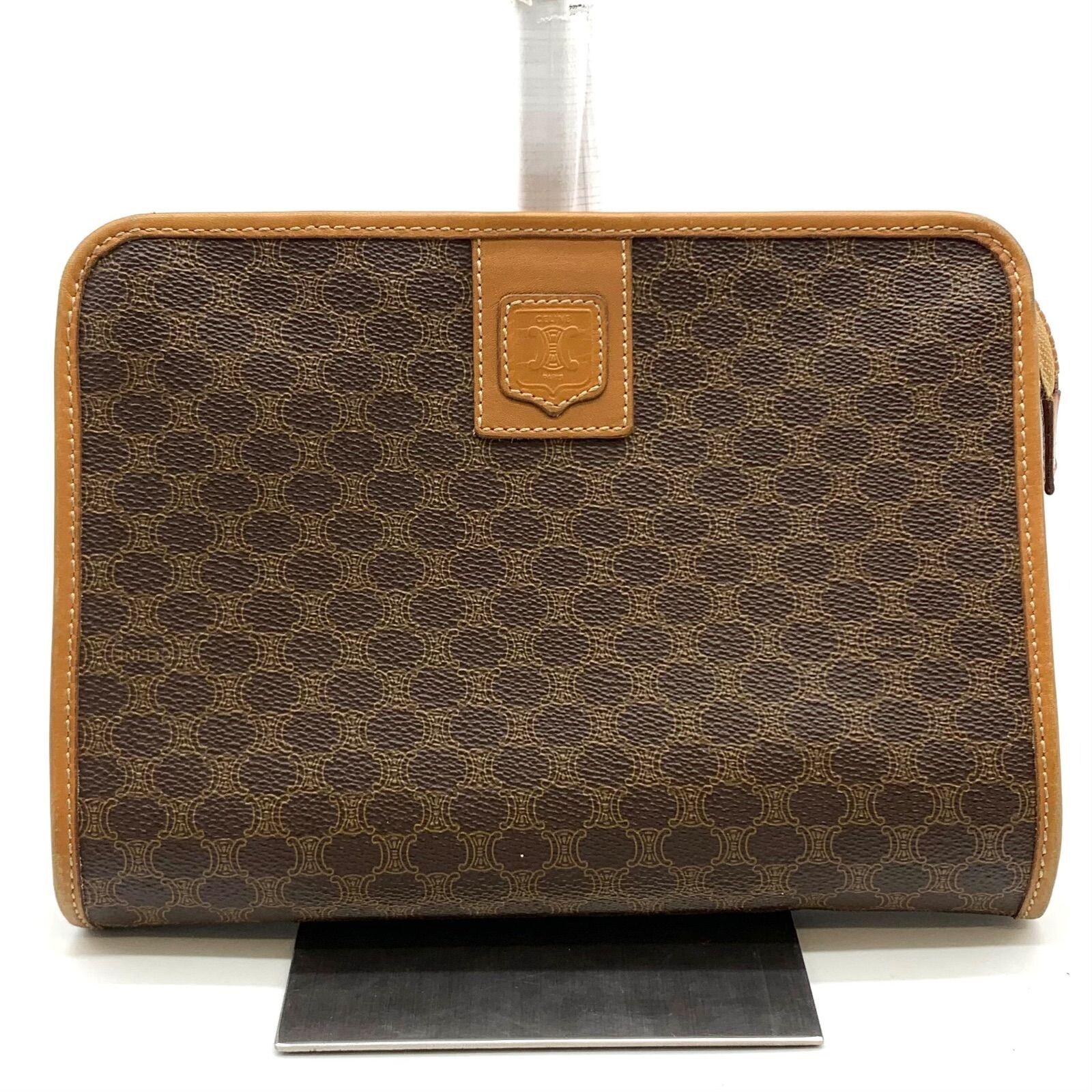 CELINE Macadam Brown Canvas Clutch Bag Vintage Monogram Women From Japan