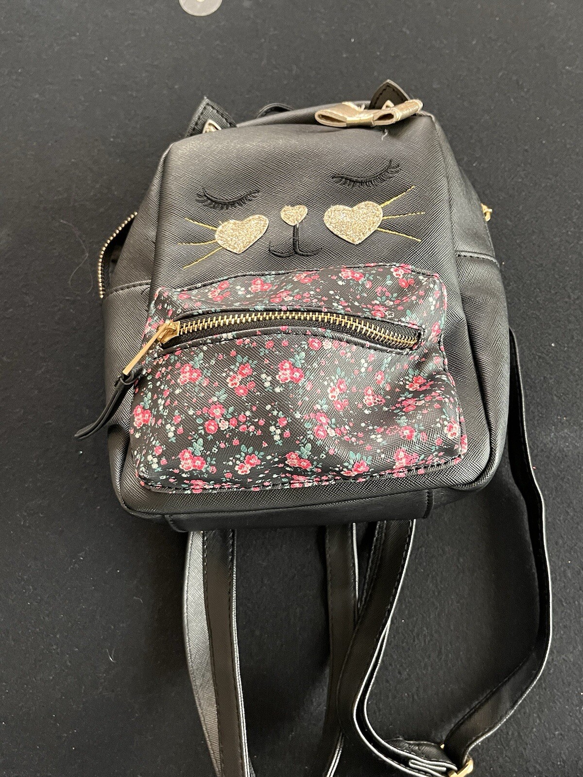 Mini Backpack Purse Black Cat Ears Faux Leather