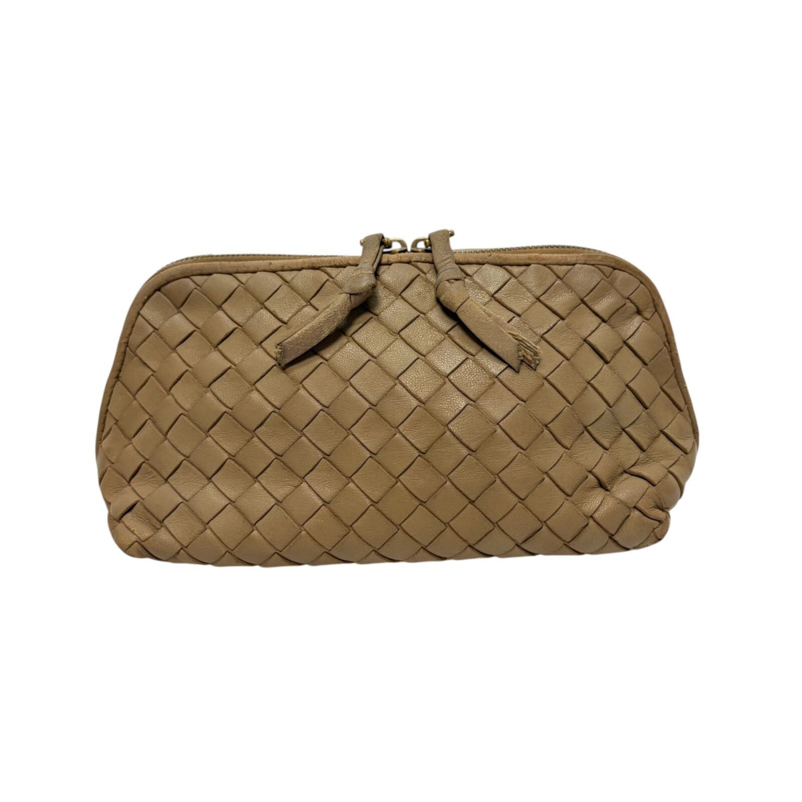 BOTTEGA VENETA Pouch Intrecciato Leather Beige Authentic From Japan