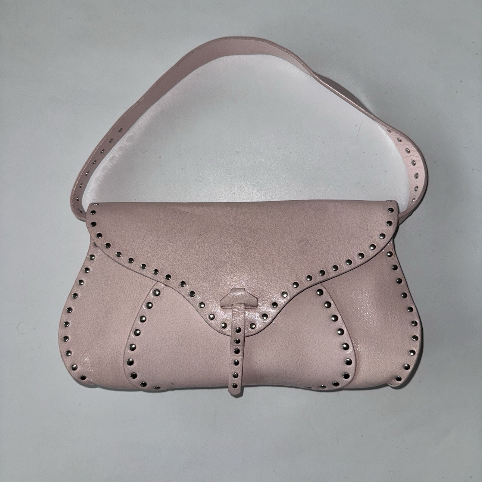 Celine Triomphe Poulbot Vintage Italy Designer ShoulderBag Pink Studded