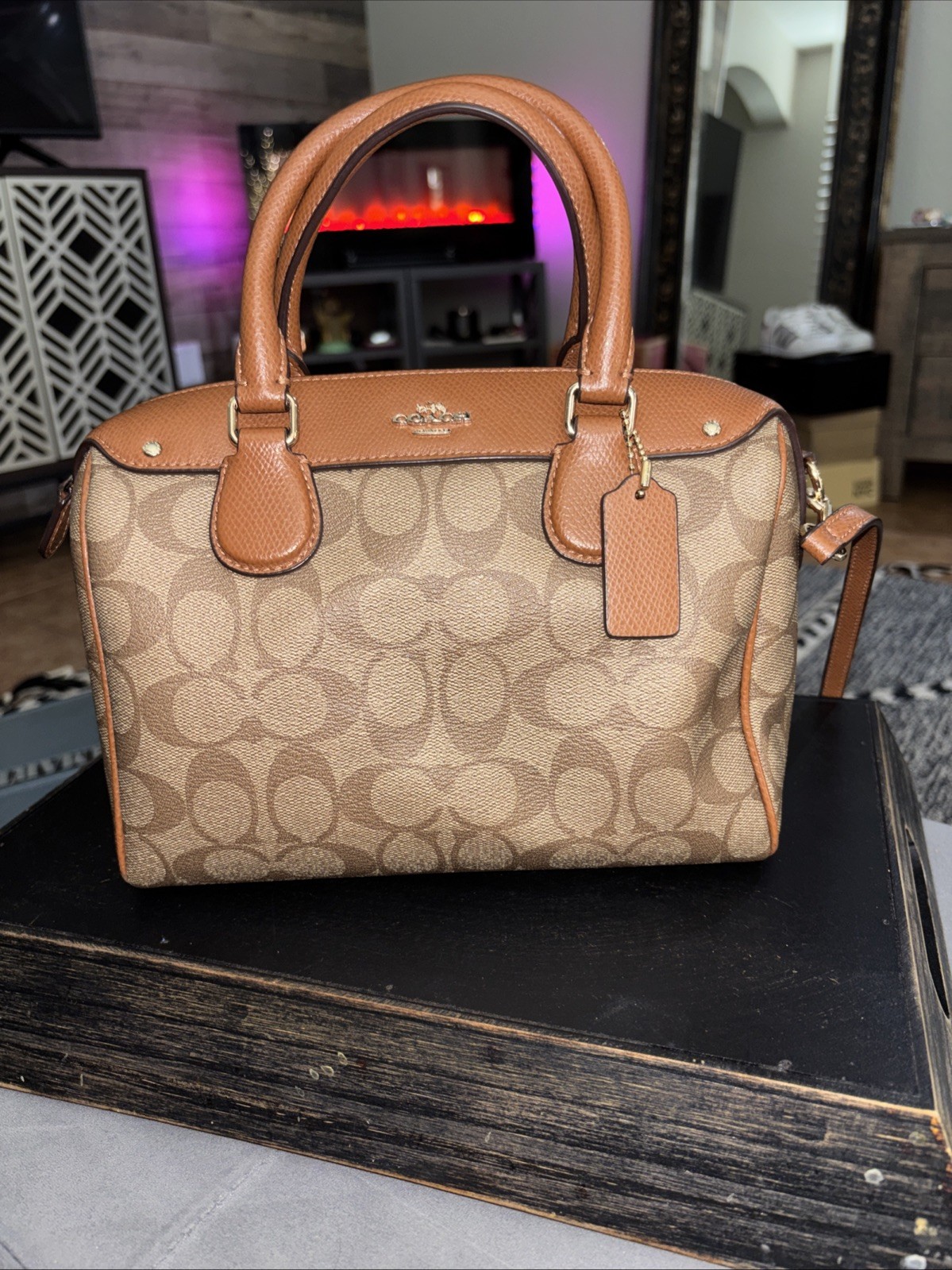 Authentic Coach Mini Bennett Satchel Bag, Classic Signature Canvas Boston