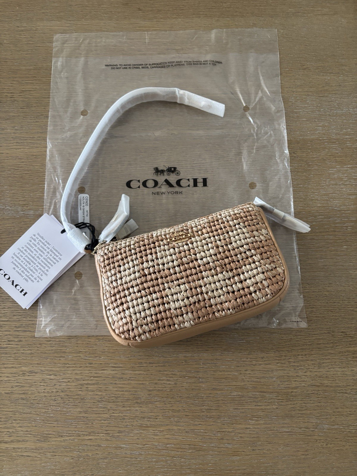 Coach Nolita 19 Gingham Straw Small Shoulder Bag Zip Closure with Gold Details