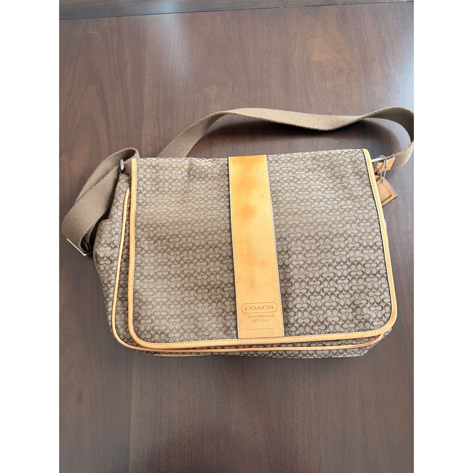 VTG Coach Hudson Messenger Diaper Travel Khaki Bag Signature Jacquard F77004