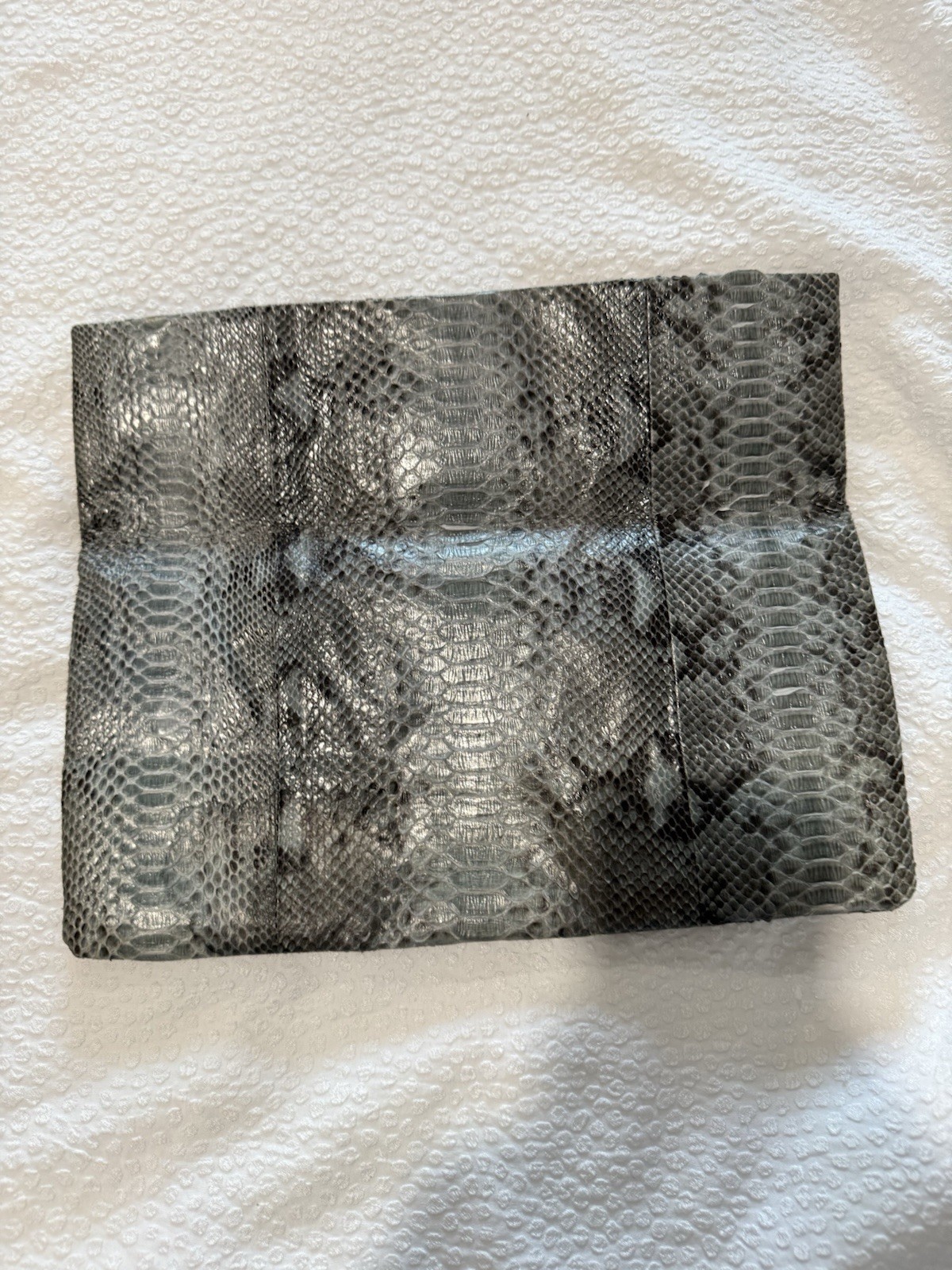 Presmer Genuine Python Snakeskin Folding Clutch Handbag Gray & Black Envelope