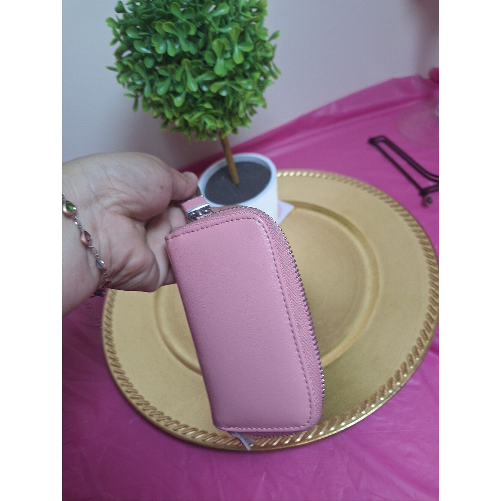 Pink Leather Key Holder