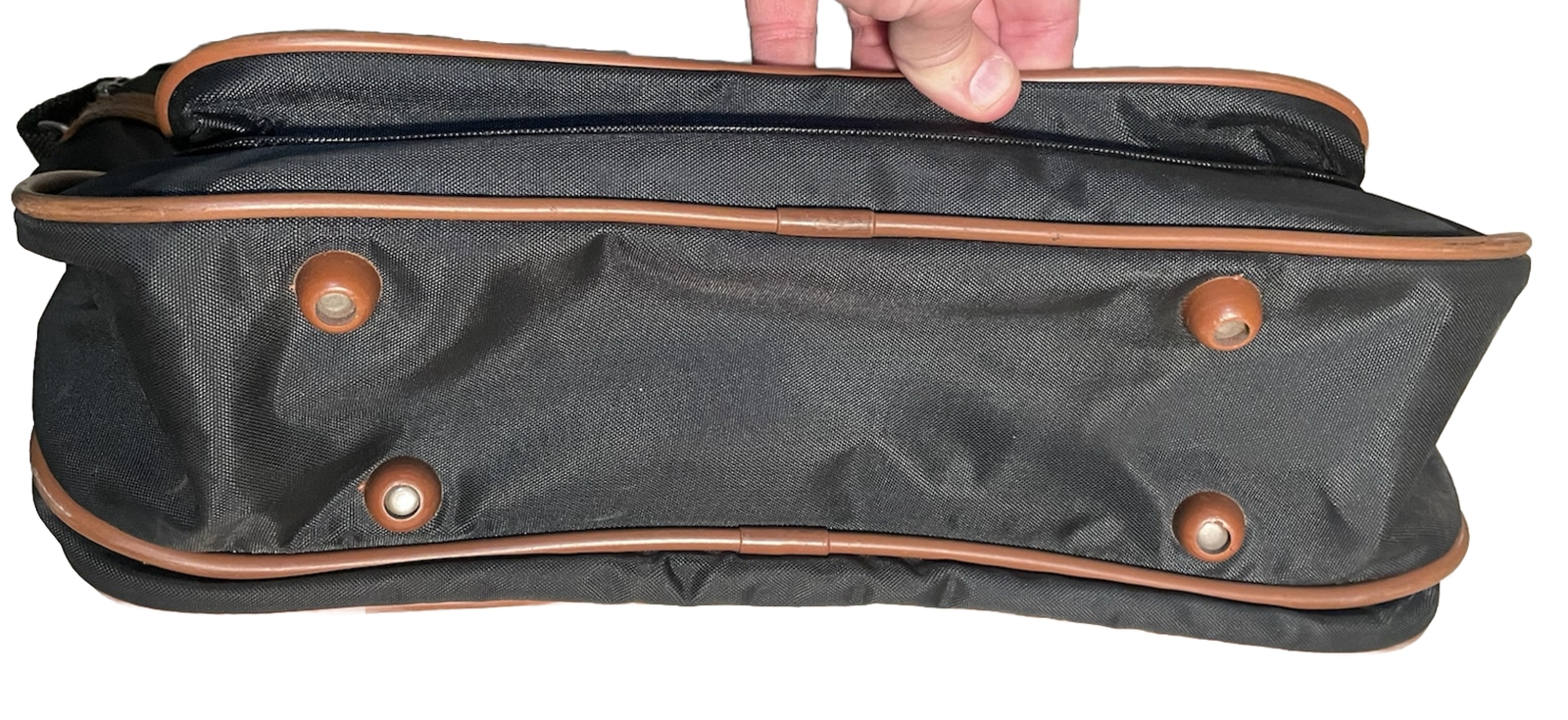 Vtg Jordache Black Brown Piping Tote Bag Adjustable Shoulder Straps Front Pocket