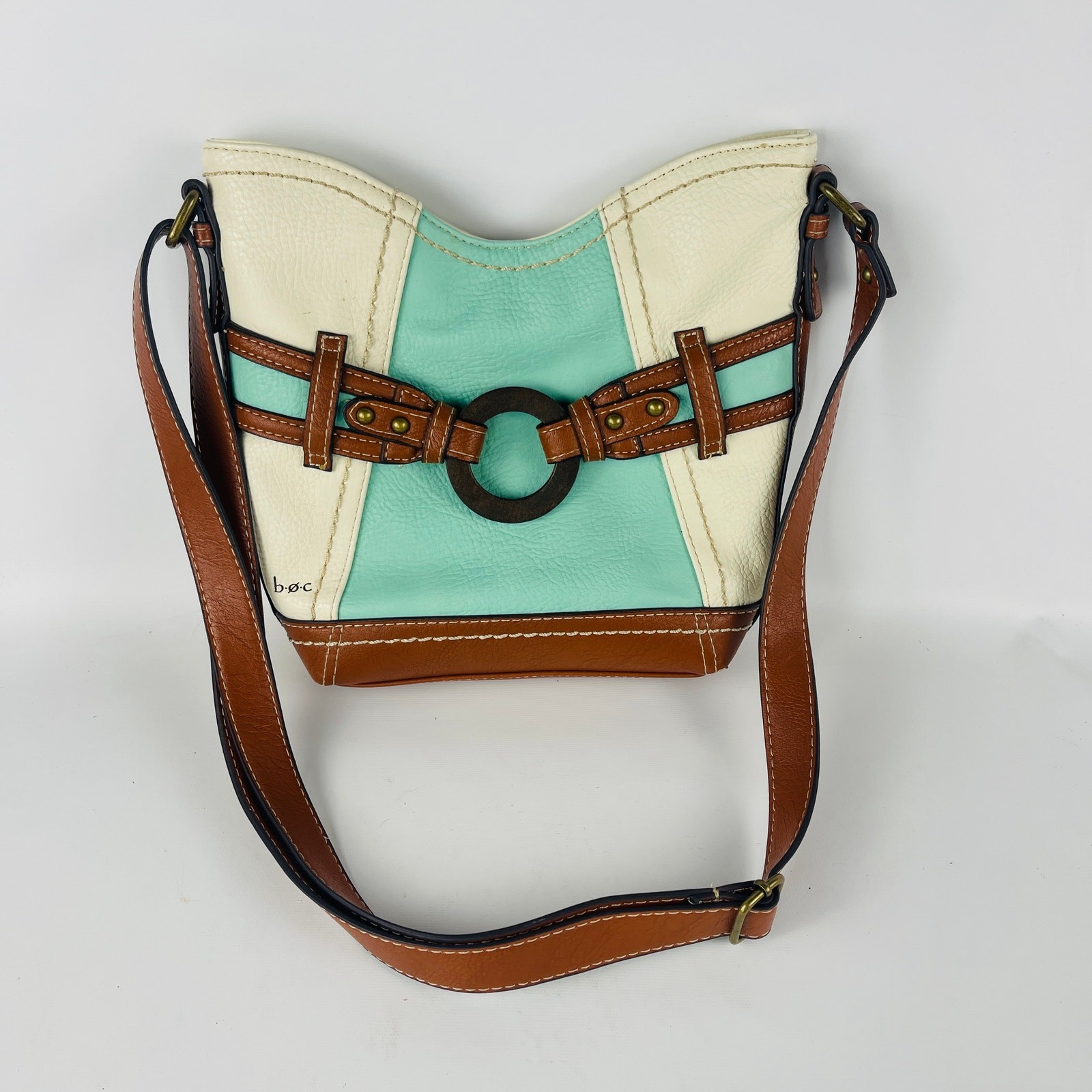 b.o.c. Born Concept Crossbody Purse Teal Blue, Cream, Brown Accents Faux Leather
