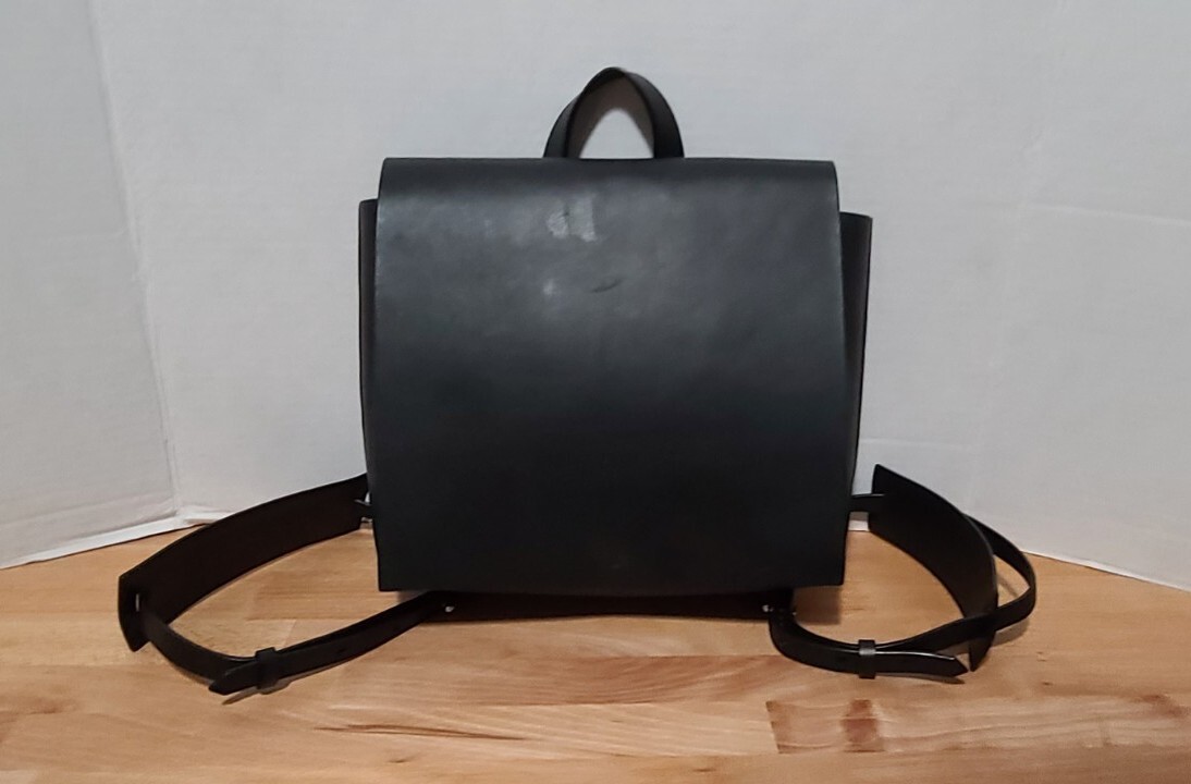 Janessa Leone Black Leather Backpack Tote Made In Spain 9.5″x9″x3″