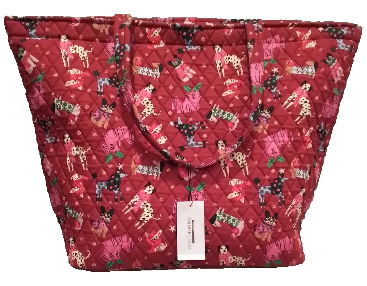 Vera Bradley Essential Grand Tote Bag XL Cotton Holiday Hounds Christmas Dogs