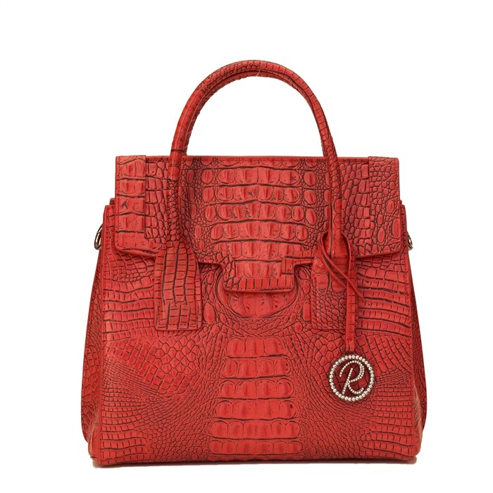Raviani Crocodile Leather Satchel Bag W/Crystals & Shoulder Strap