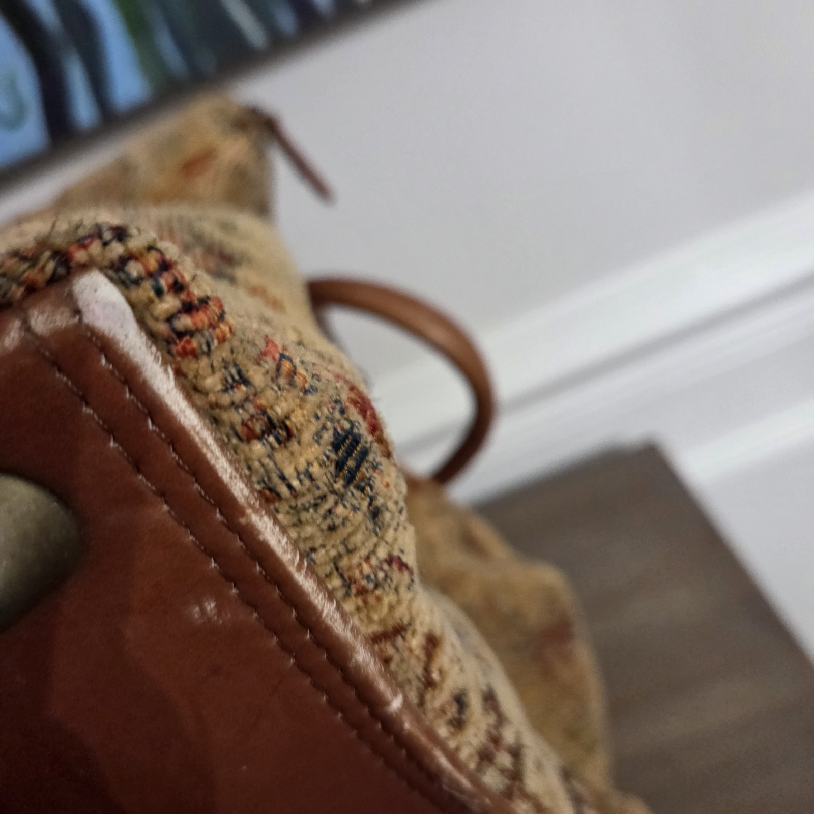 VINTAGE J Jill TAPESTRY WEEKENDER Leather Trim OVERNIGHT BAG Large CARPET BAG