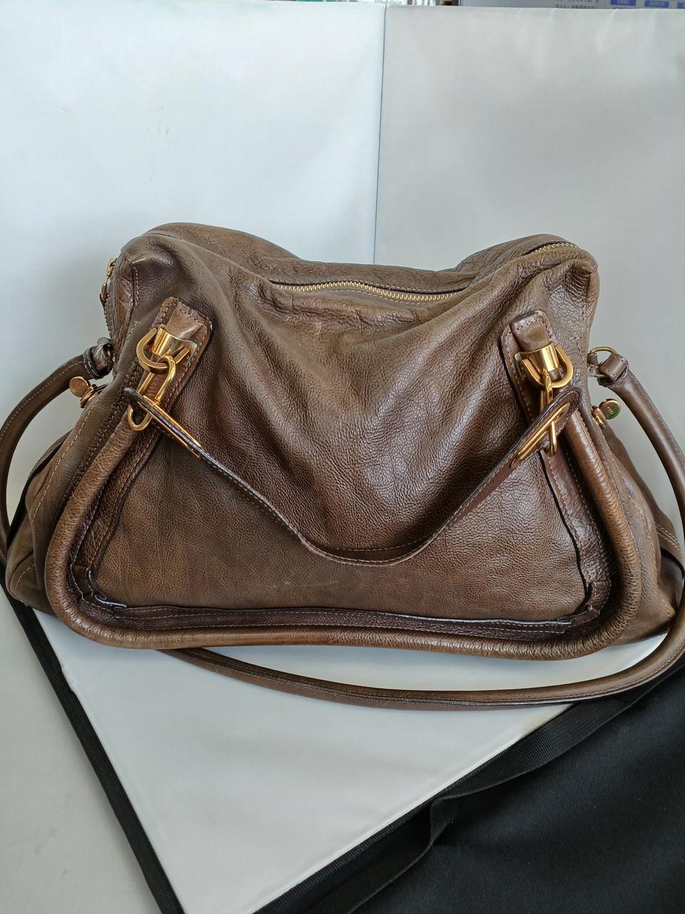 CHLOE Paraty 2-Way Leather Tote Bag Beige Cognac 19.7 x 10.6 x 5.9 Dust Bag Inc