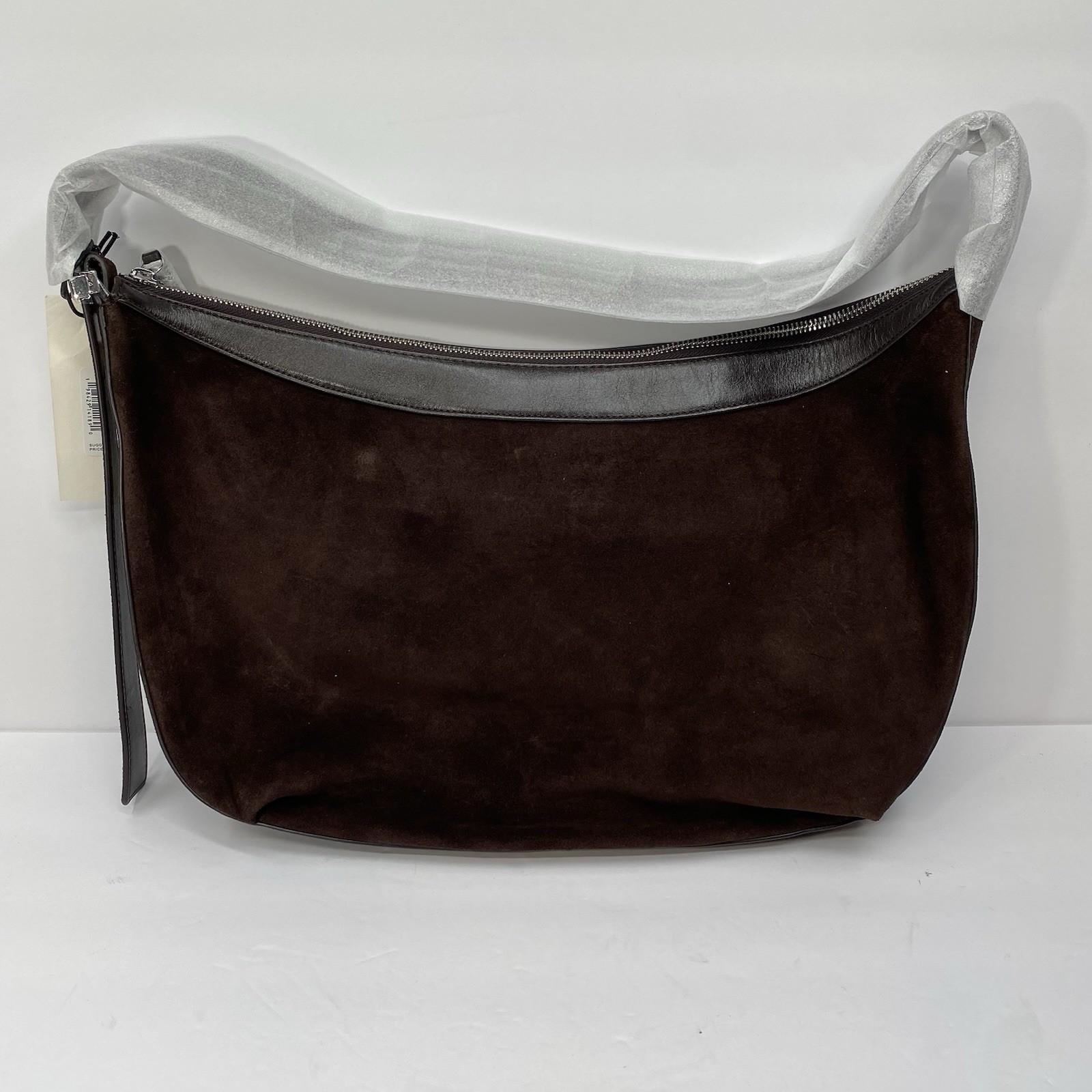 STAUD Bag Demy Large Suede Shoulder Bag Espresso Brown Rounded NEW $45