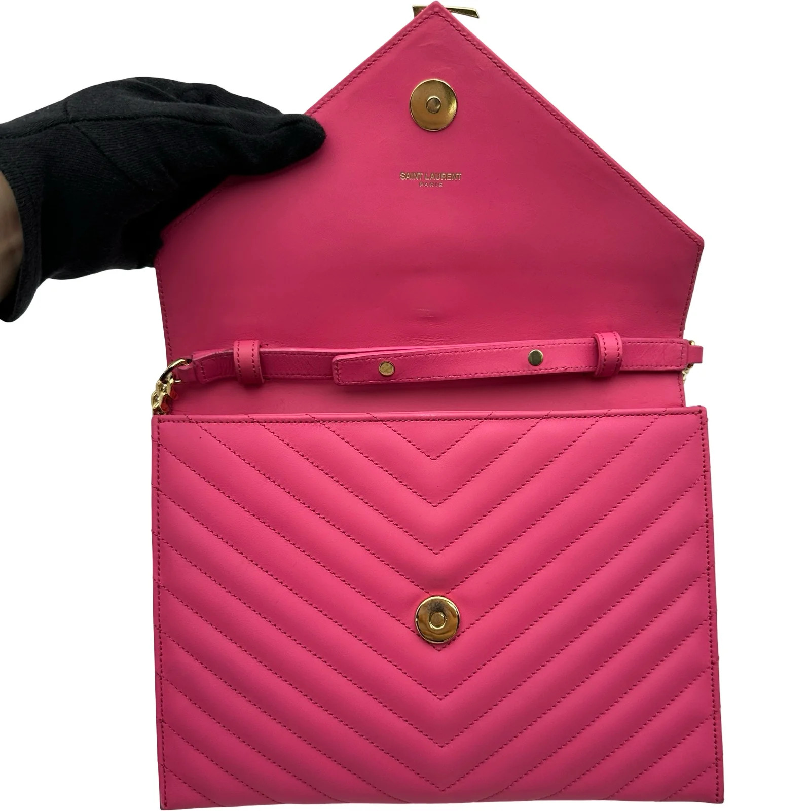 SAINT LAURENT Cassandra Chain Shoulder Pink Leather Shoulder Bag 354489 #OKB8343