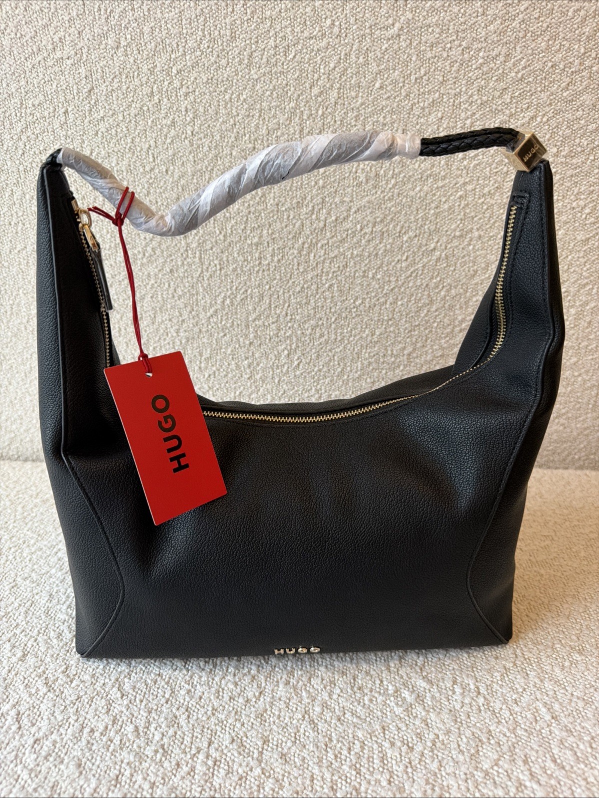 Hugo Boss Brielle HOBO BAG WITH GOLD-TONE LOGO HARDWARE black
