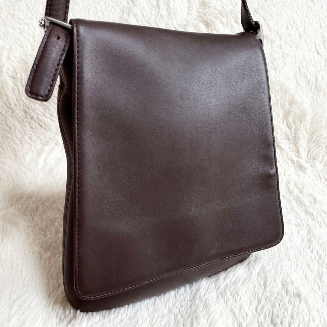 COACH Old flap all leather shoulder bag brown