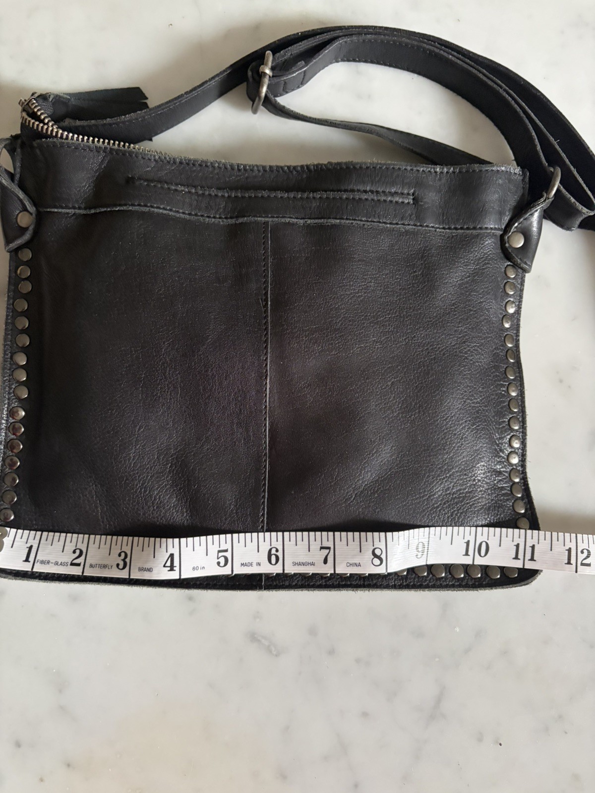 Latico Leathers Gabriel Studded Crossbody Leather shoulder Bag Purse Black Slim
