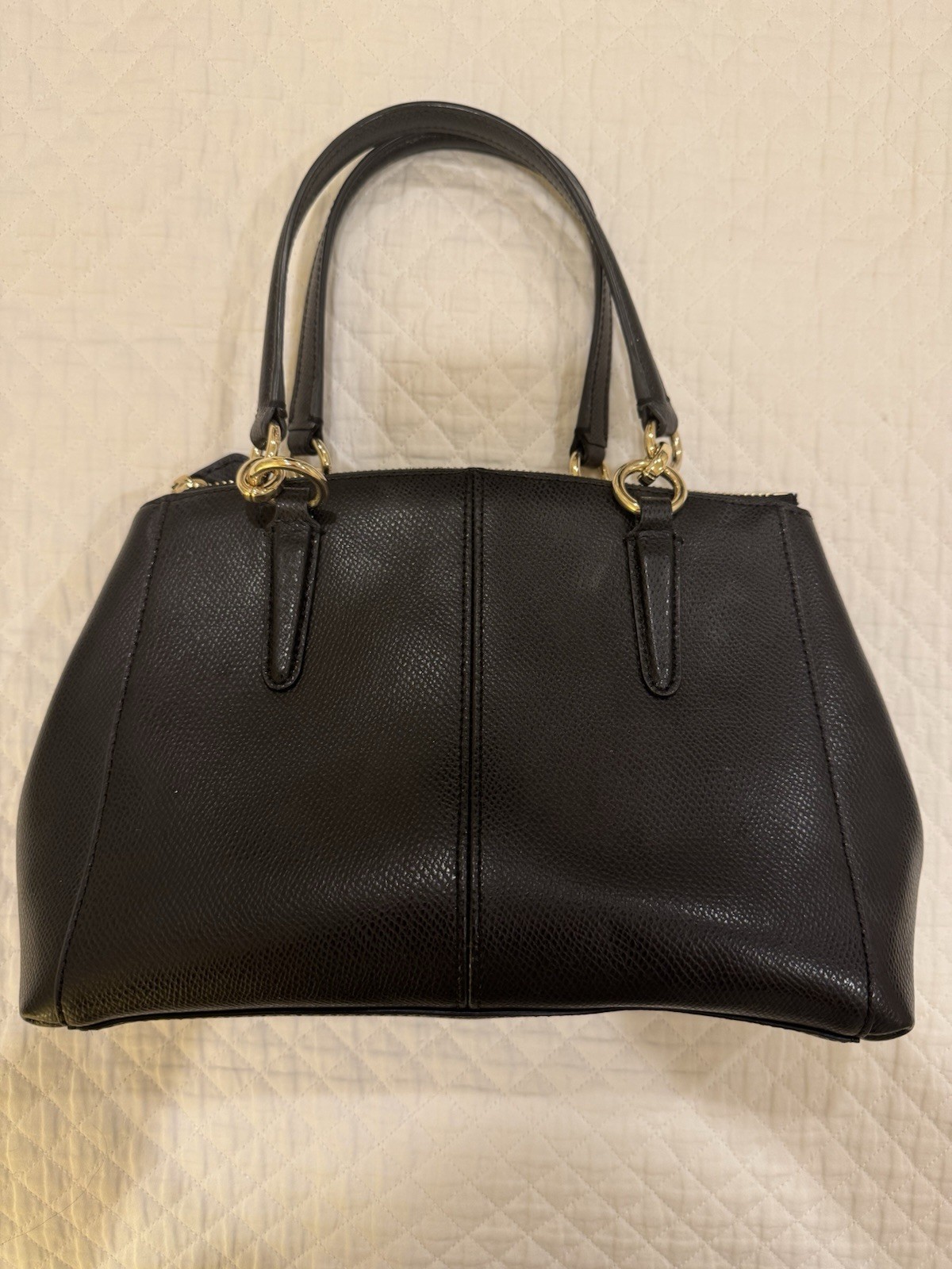 COACH Tote Bag Pebble Leather Black Two Zipper Shoulder Strap Missing